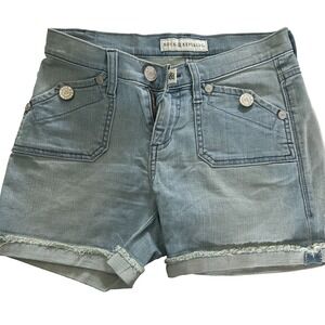 Rock & Republic Cut-Off Short Womens 0‎ Blue Denim Light Wash Raw Hem Mid-Rise